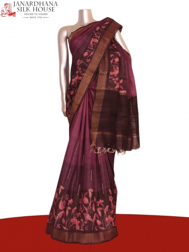 Pure Multi Shade Floral Tussar Silk Saree